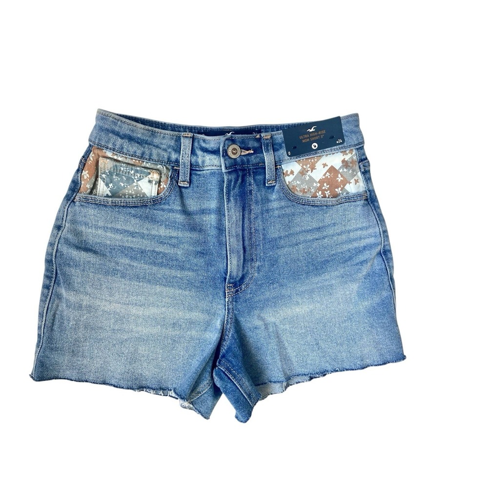 Hollister Y2K Cut Off Jean Shorts Size 0 Patchwork Pocketβ Festival Boho Raw Hem